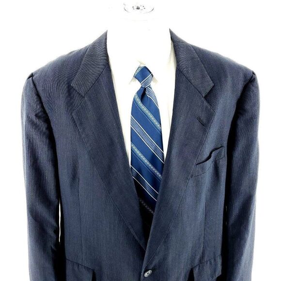 DAMAGED Hart Schaffner Marx Wool 2 Button‎ Blazer 44R Blue Portly Viracle - Picture 1 of 11